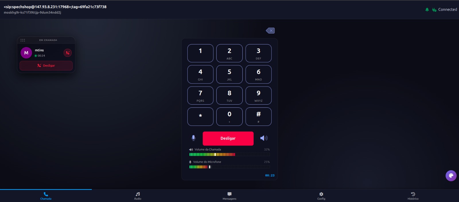 SpechPhone Active Call with Minimized Bar